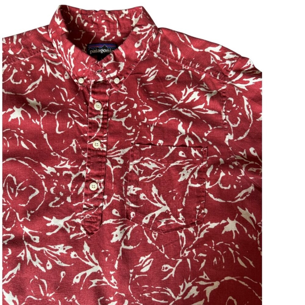 Patagonia Back Step Shirt Men’s Large Red Tropical Floral Hemp Cotton Resort EUC - Picture 3 of 6